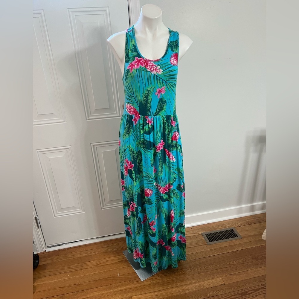 Blue Pink Floral Sleeveless Scoop Neck Sundress